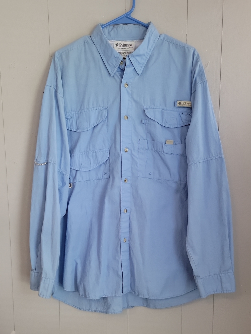 Columbia Mens Shirt Large Blue Long Sleeve Outdoor Fishing